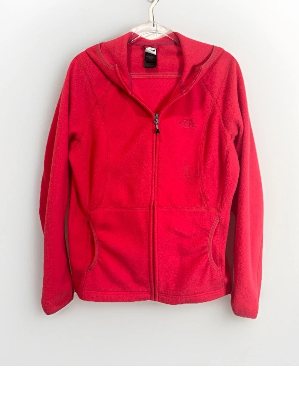 North Face Jacket Pink Polartec Full Zip Fleece Hooded Women Sz Large Outdoors